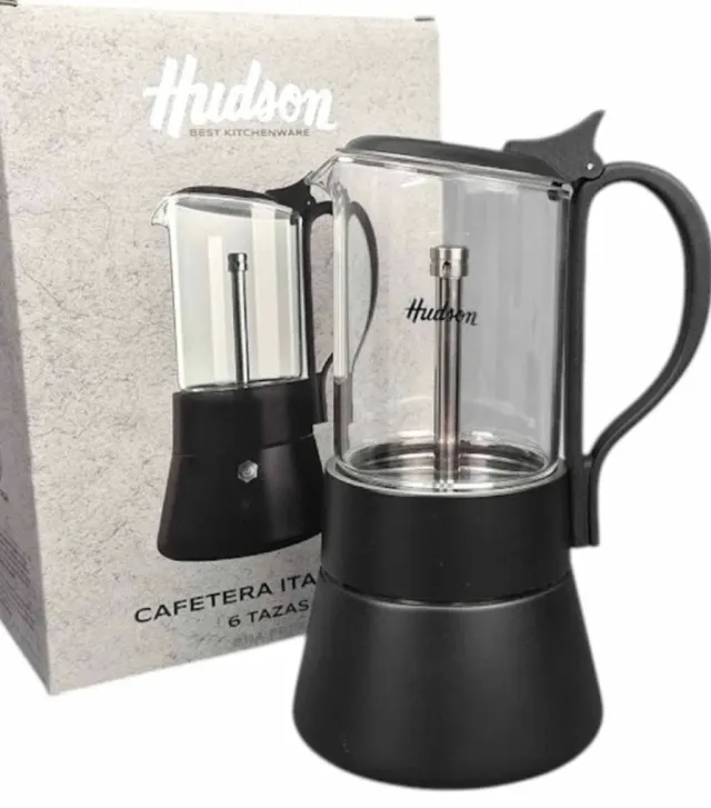 Cafetera italiana acero inoxidable y vidrio 6 tazas