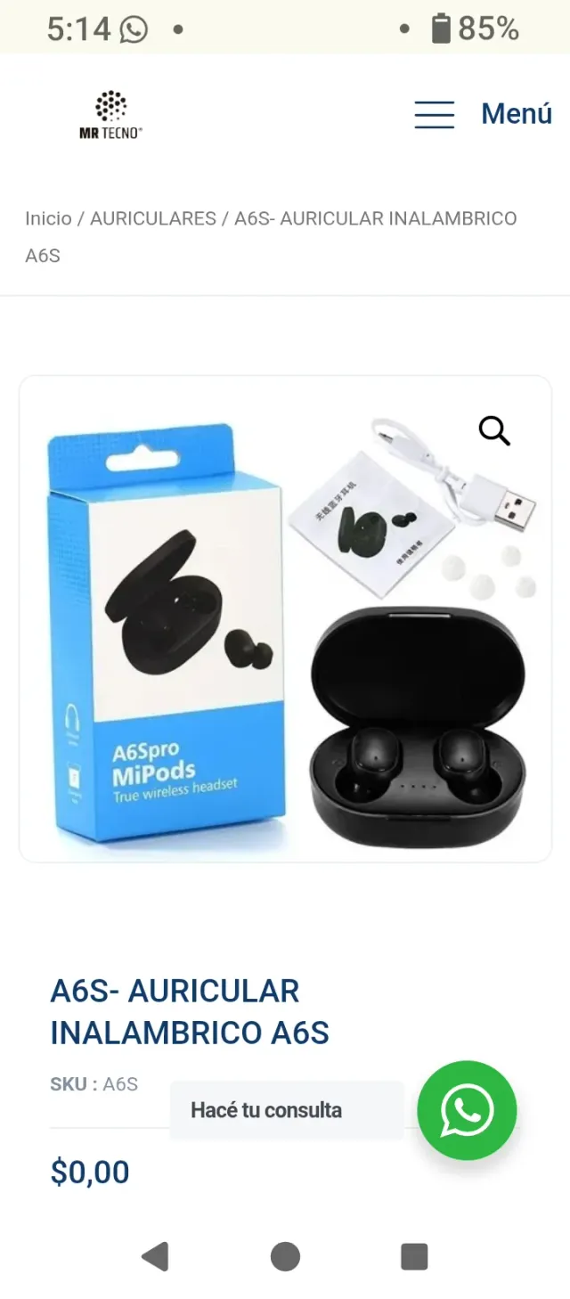 Auriculares Bluetooth A6s