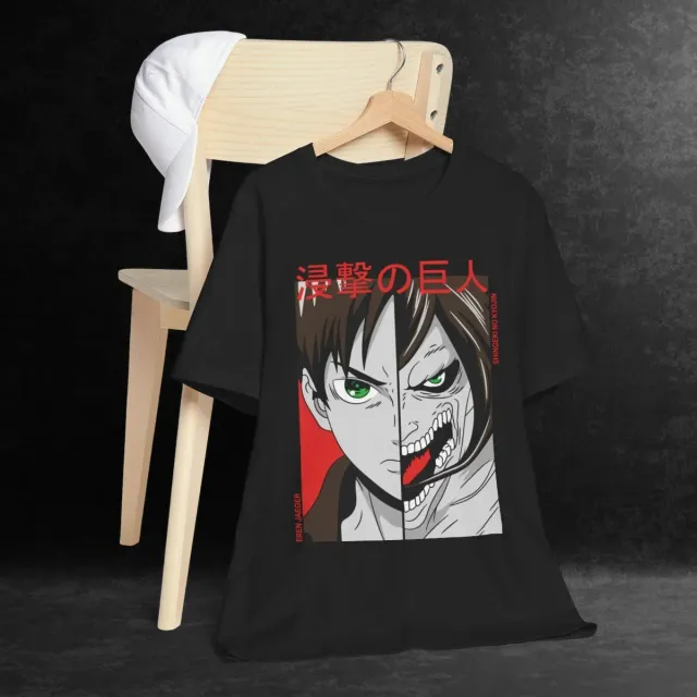 Remera Oversize Eren Split Human & Titan Green Eyes Black - Attack on Titan 6