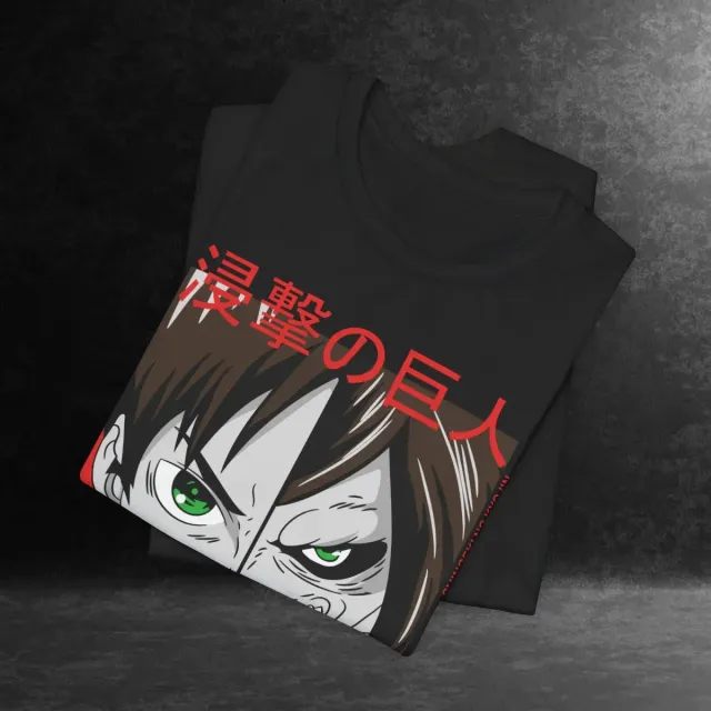Remera Oversize Eren Split Human & Titan Green Eyes Black - Attack on Titan 5