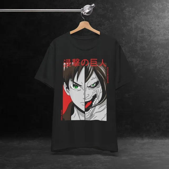 Remera Oversize Eren Split Human & Titan Green Eyes Black - Attack on Titan 3