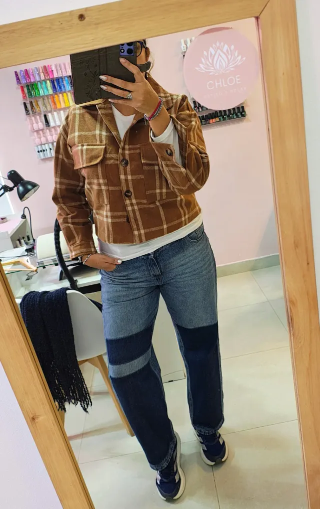 Camisaco en doble paño talle único que llega hasta un 5 beige 5