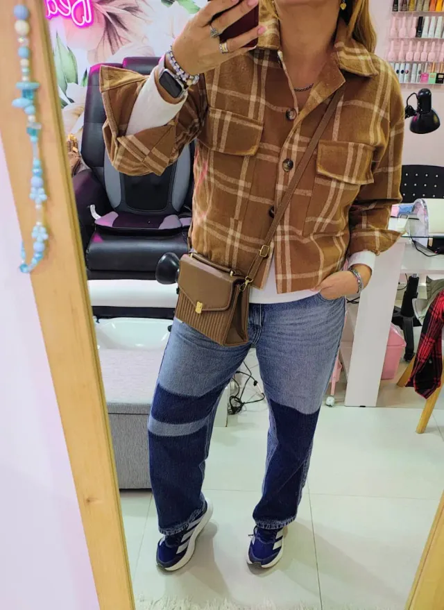 Camisaco en doble paño talle único que llega hasta un 5 beige 3