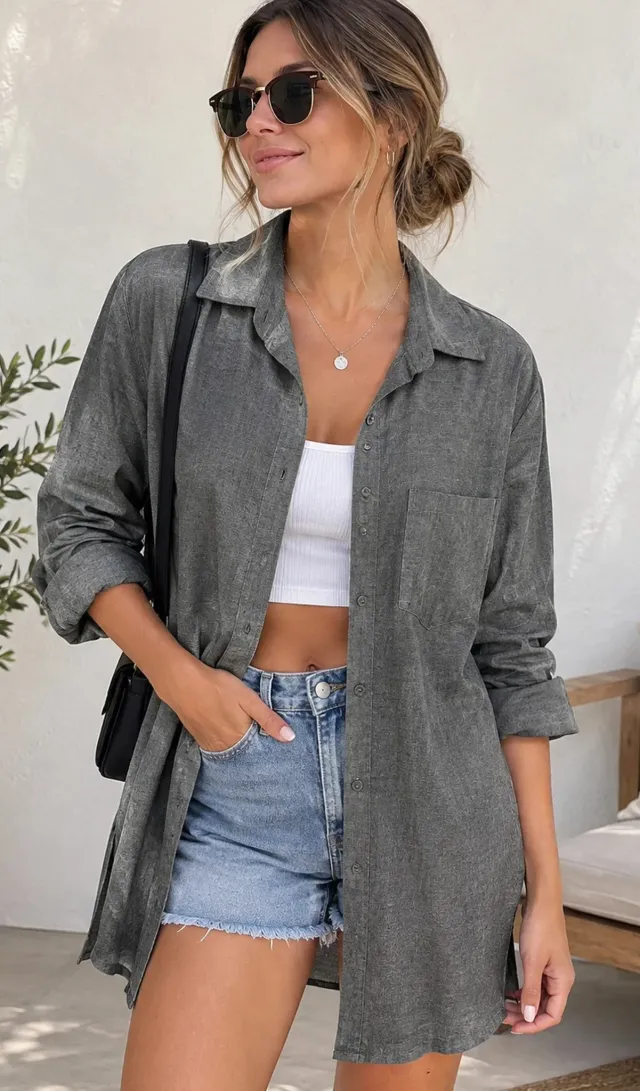 Camisa larga tipo jean