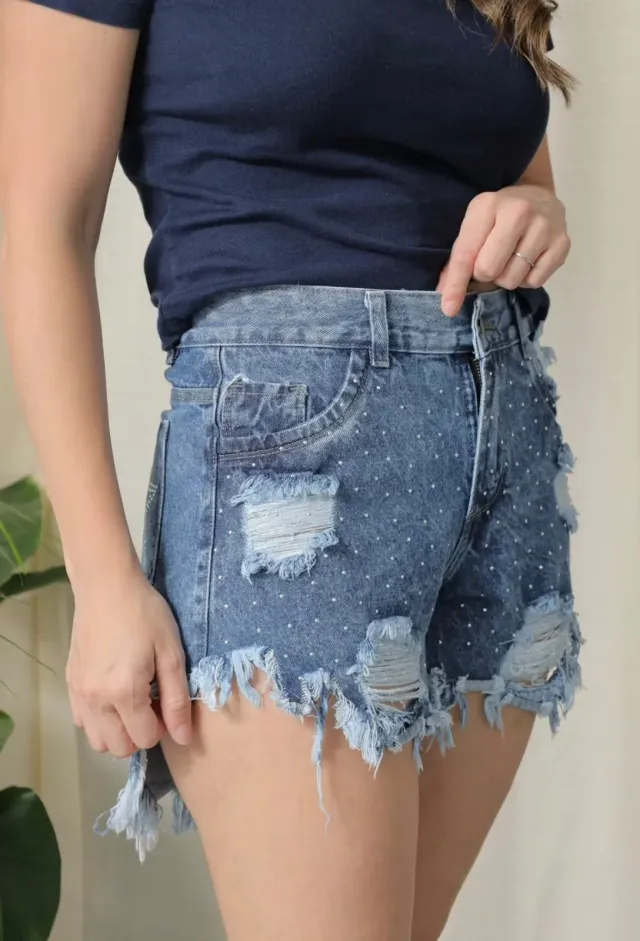 Short de jean rígido con y sin strass 3