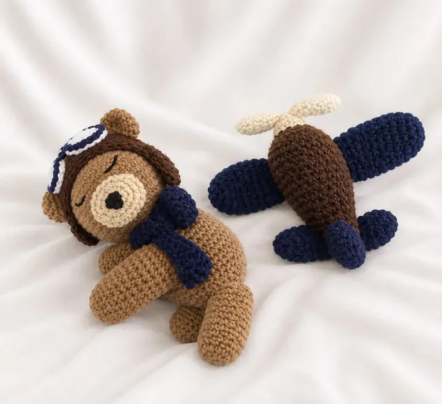 Set Oso Piloto Para Bebés a Crochet