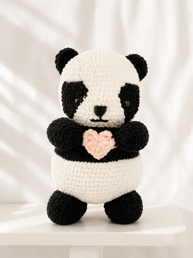 Oso Panda con Corazón a Crochet