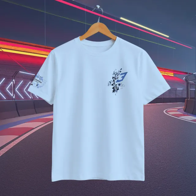 Remera Fierrera Blanca y Azul con flores y firuletes