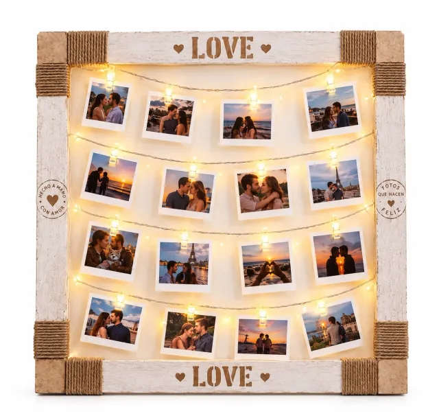 Cuadro de fotos polaroids con luces