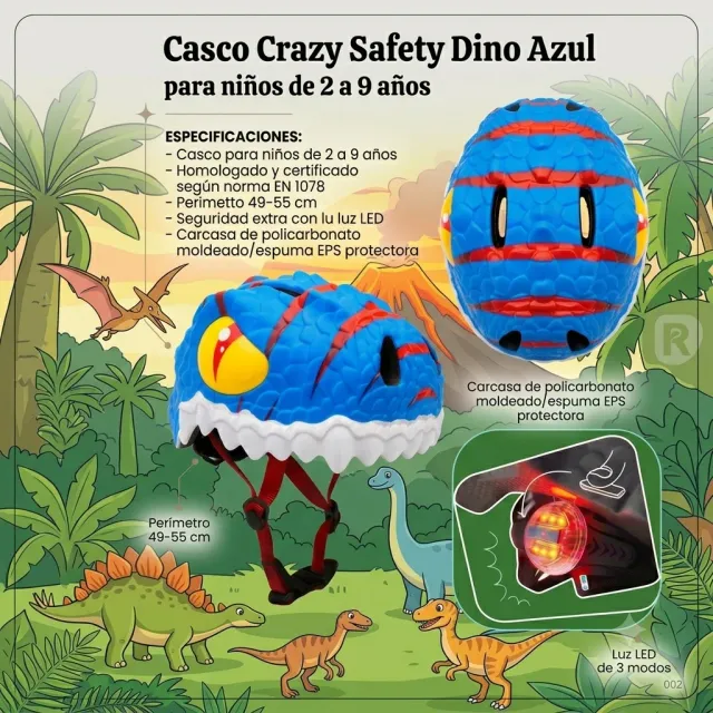 CASCO CRAZY SAFETY DINO AZUL