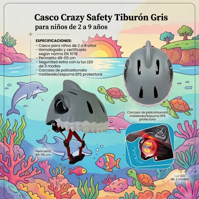 CASCO CRAZY SAFETY TIBURÓN GRIS