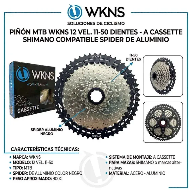 PIÑÓN MTB WKNS 12 VEL. 11-50 DIENTES - A CASSETTE – SHI HG - SHIMANO COMPATIBLE
