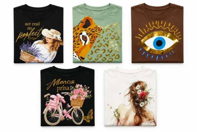 Remeras Algodón Peinado. premium. Con detalles en dorado d