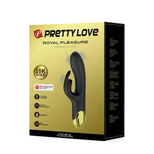 VIBRADOR GOLD  ROYAL PLEASURE DOBLE ESTIMULACIÓN CON 7 FUNCIONES EN SILICONA LÍQ