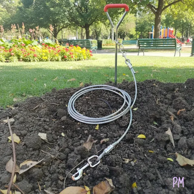 Combo estaca tirabuzón de acero + cable de atar de acero cubierto 5mm x 3 mts 3