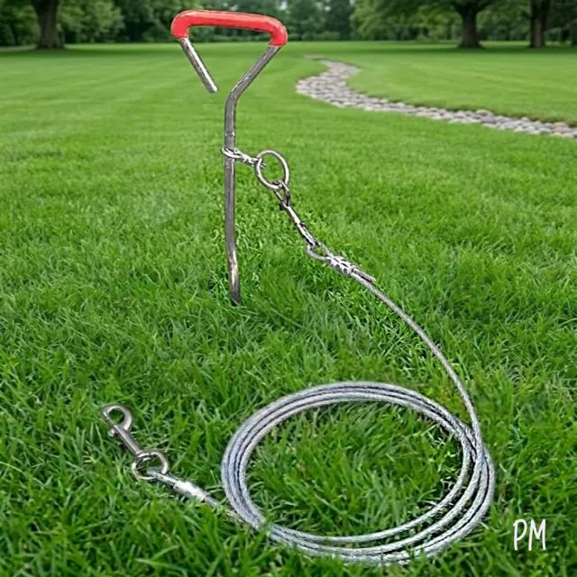 Combo estaca tirabuzón de acero + cable de atar de acero cubierto 5mm x 3 mts 2
