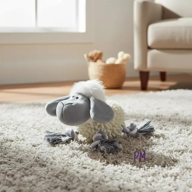 Oveja de plush y soga con chifle para perros medianos y grandes 4