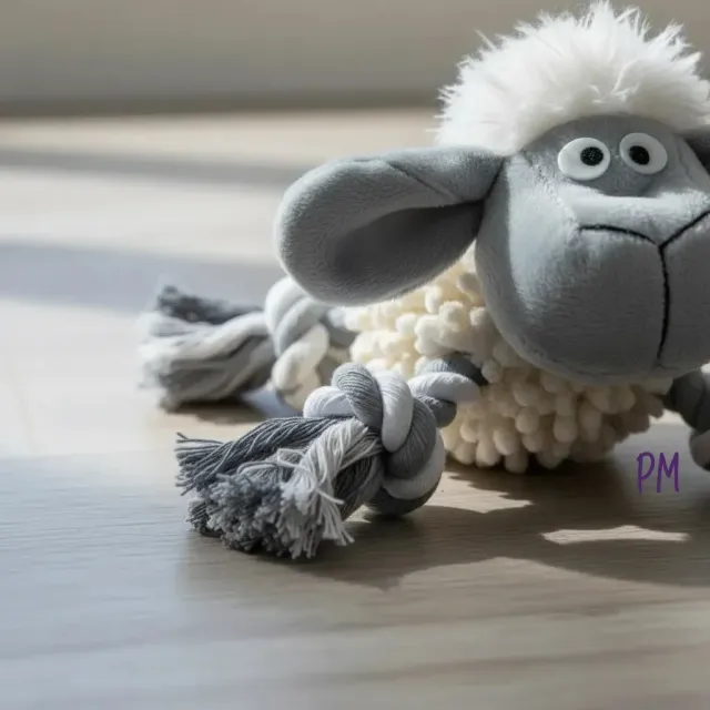 Oveja de plush y soga con chifle para perros medianos y grandes 2