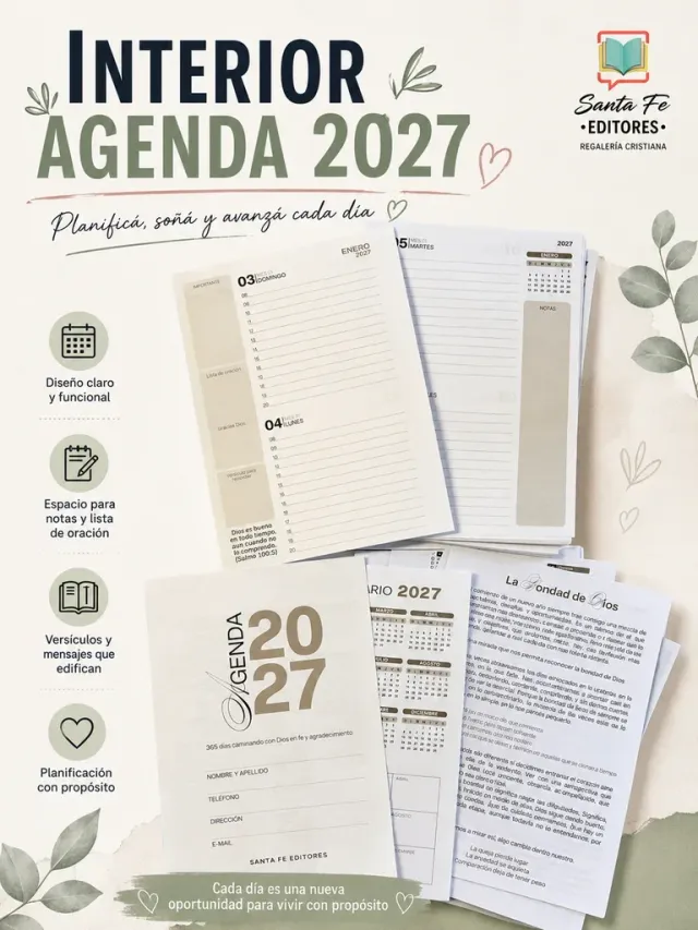 Agenda Premium 2027 anillada tapa floral rosa y celeste 2