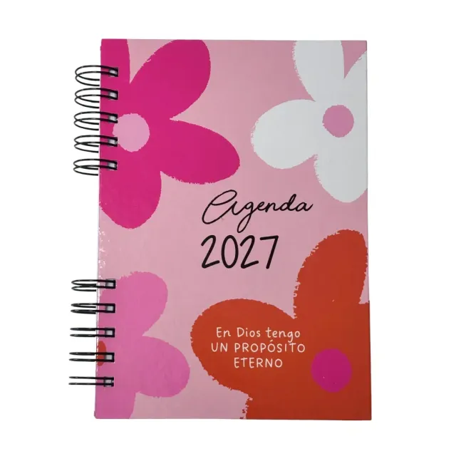 Agenda 2027 anillada tapa floral rosa y roja