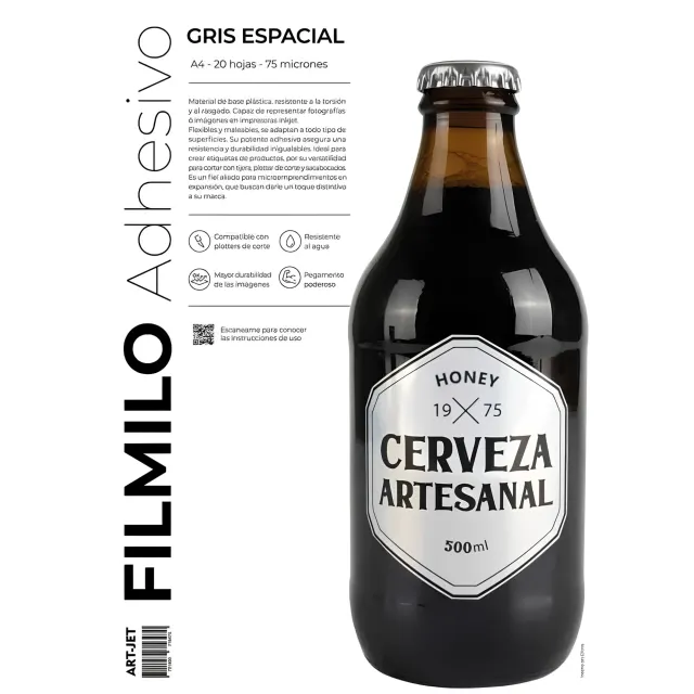 Filmilo Art-jet Adhesivo Gris Espacial A4 100 Hojas