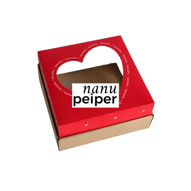 Caja Desayuno San Valentín Roja con Visor Corazón 25 x 25 x 12 x 10 unidades