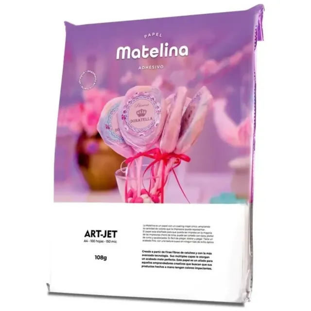 Papel Matelina Adhesivo 108g A4 100 Hojas Inkjet Blanco Mate