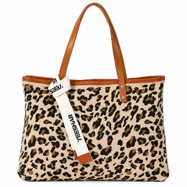 Bolso animal print beige con asas marrones