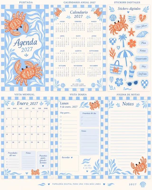 Planner Digital 2027 | Summer Edition 🦀🩵