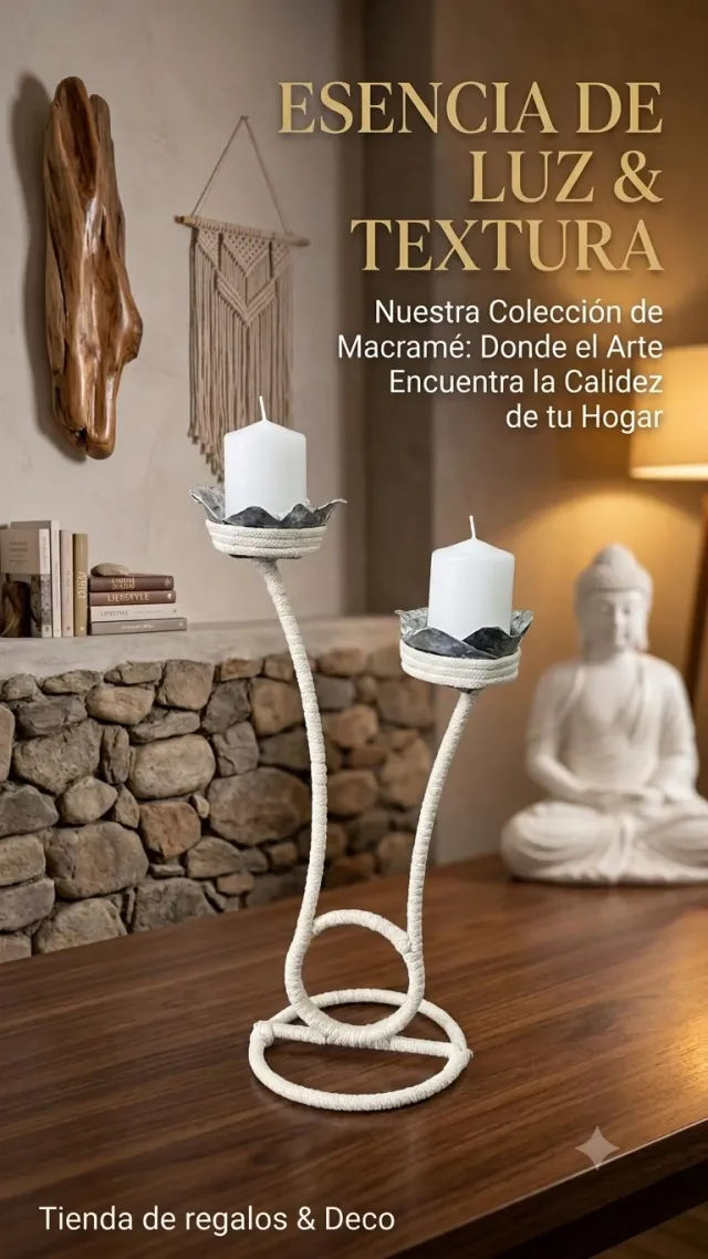 Porta velas Hierro y macrame