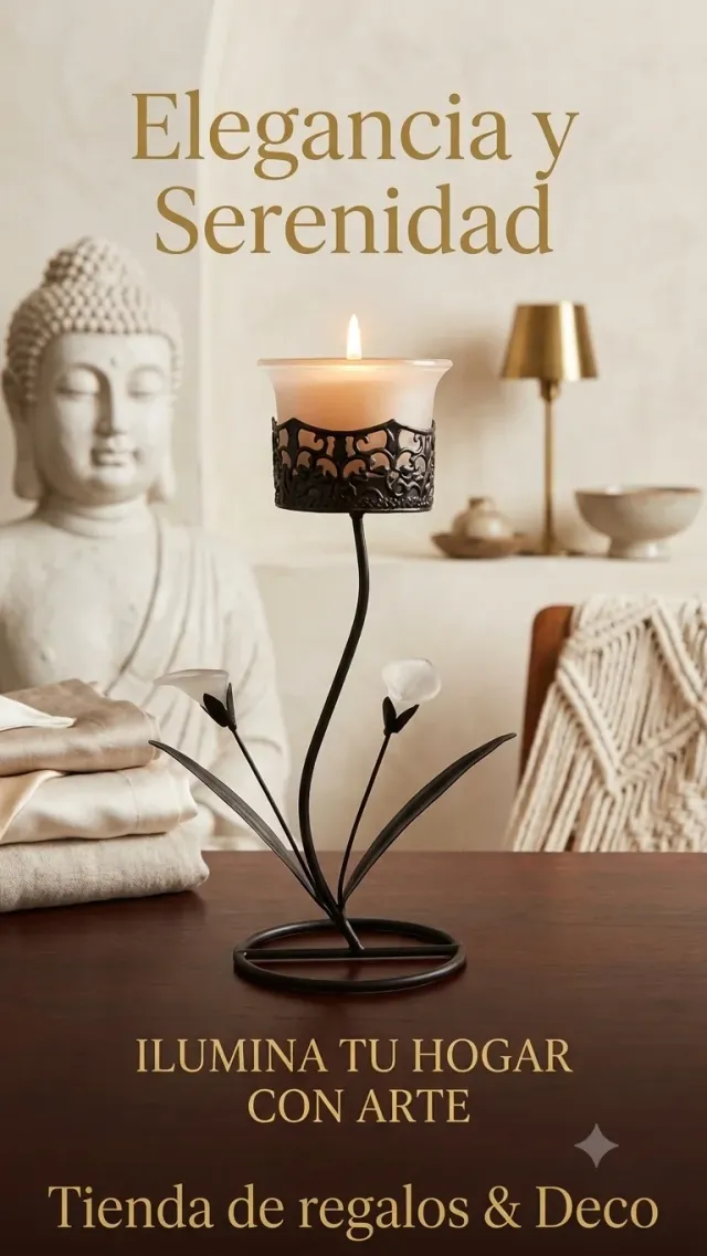 Porta velas metal y vidrio alto