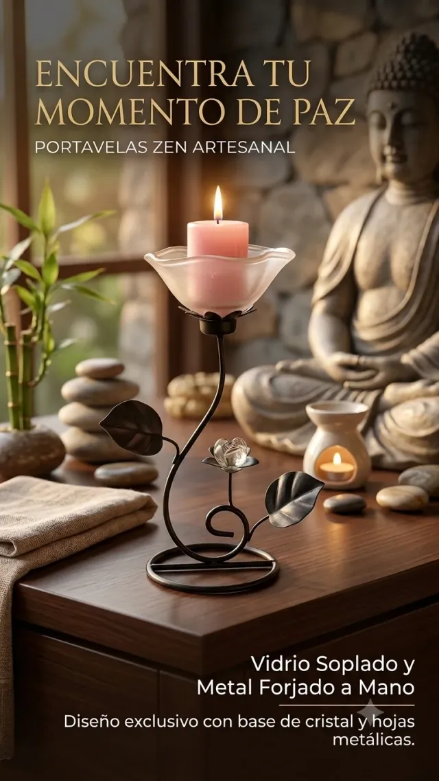 Porta velas metal y vidrio "FLOR"