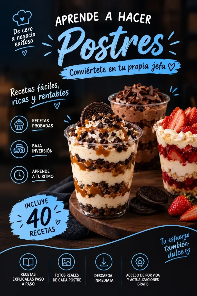 Curso de postres con 40 recetas en PDF