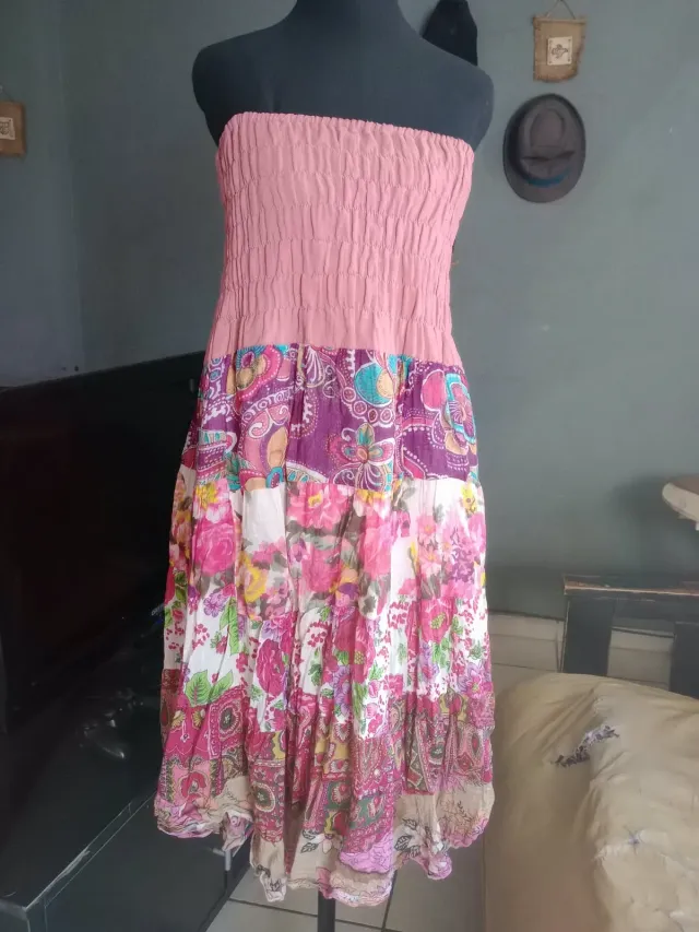 Vestido pollera strapless 2 en 1 Patchwork