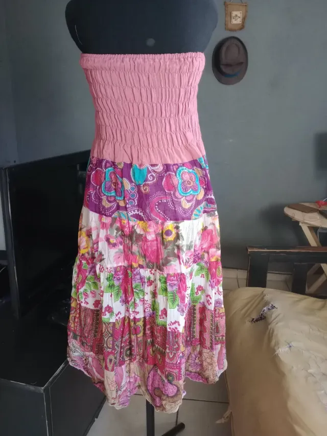 Vestido pollera strapless 2 en 1 Patchwork 2